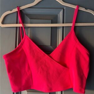 NWOT Bright Hot Pink Cropped Wrap-Front Tank Top